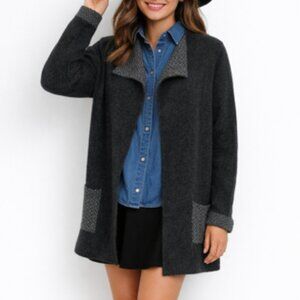 Chiaramente Charcoal Open Front Sweater Coat Sz Large Italian Wool Lagenlook